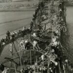 Flight of Refugees Across Wrecked Bridge in Korea